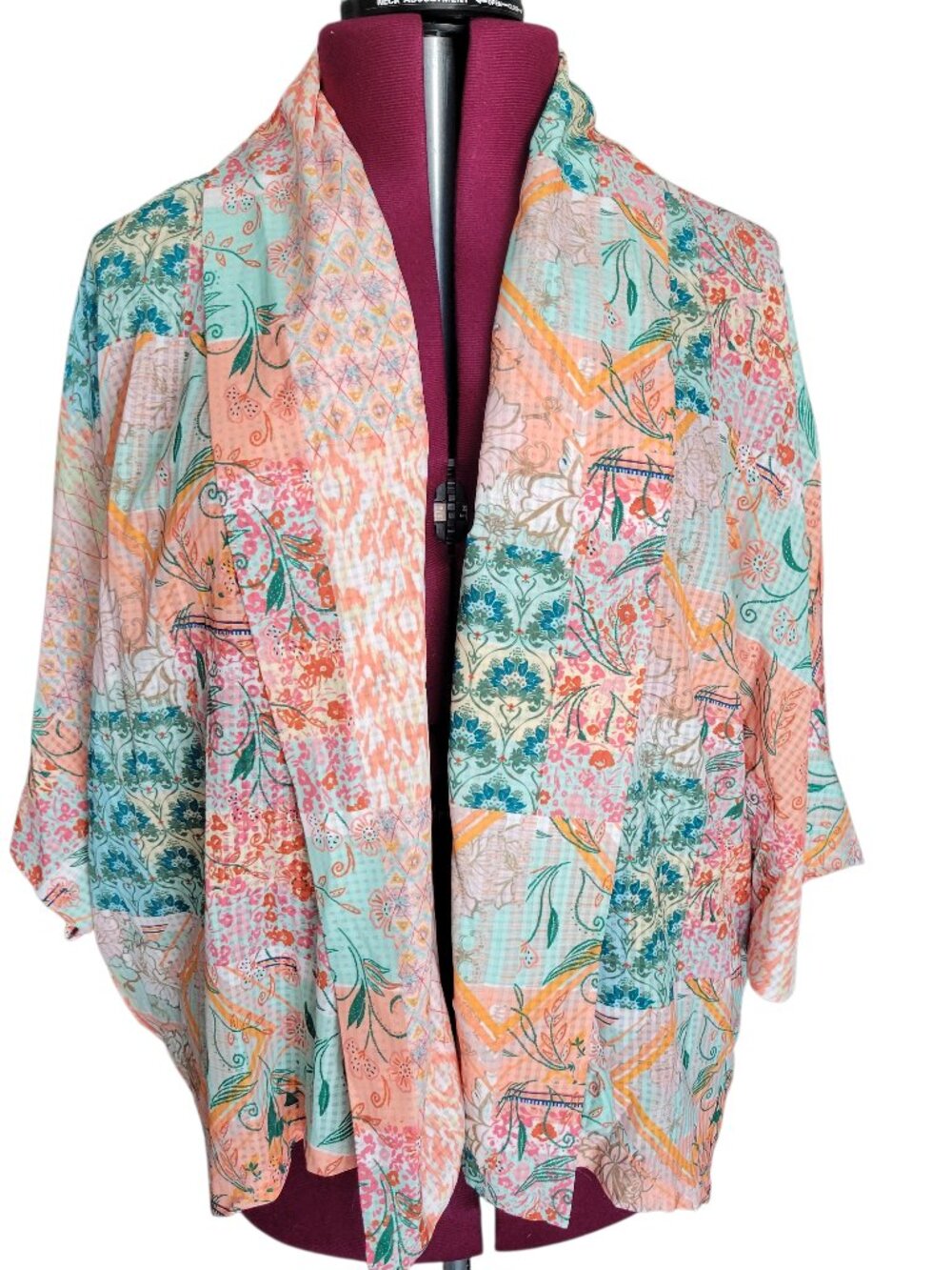World Market Boho Pastel Patchwork Open Front Cardigan (Size OS)